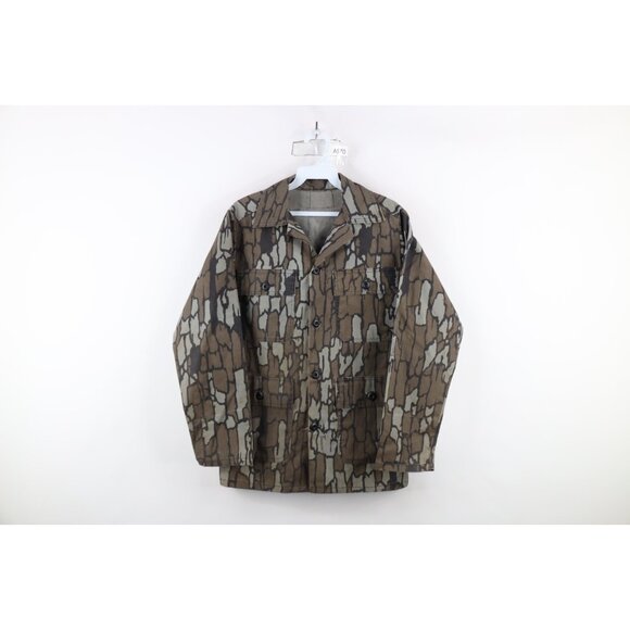 Vtg 70s 80s Streetwear Mens Small Distressed Trebark Camouflage Shirt Jacket USA